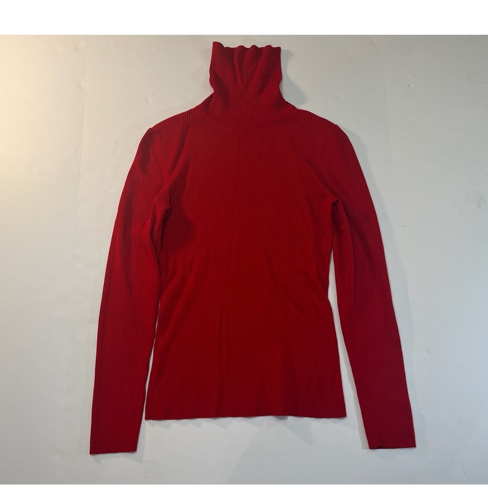 Ann Taylor Turtleneck Sweater Womens S Red Ribbed Knit Slim Fit Prep Minimalist